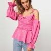 Women Hofmann Copenhagen Tops And Blouses | Mika, Woven Off Shoulder Top With Pattern Pink