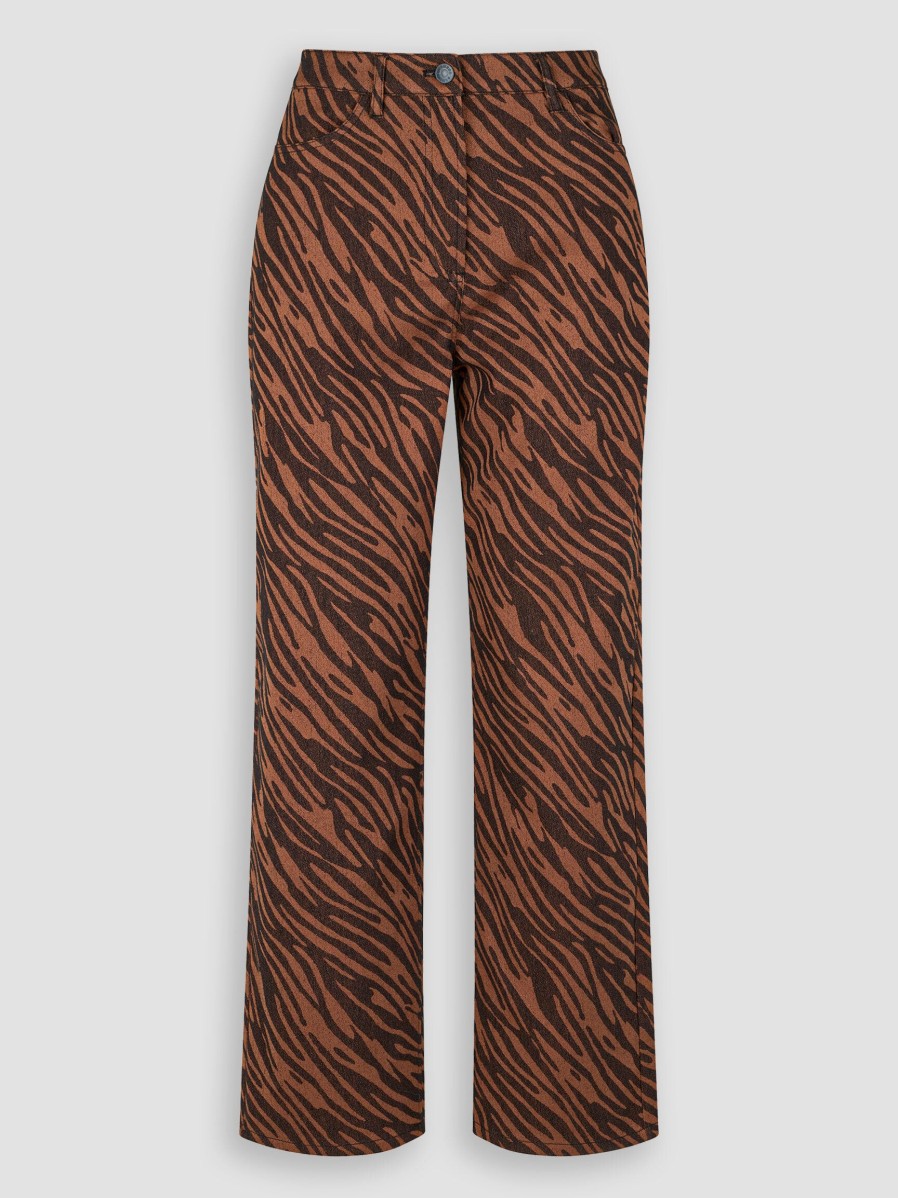 Women Samsoe Samsoe Pants And Jumpsuits | Noa, Cotton Mix Wide Leg Trousers With Print Brown