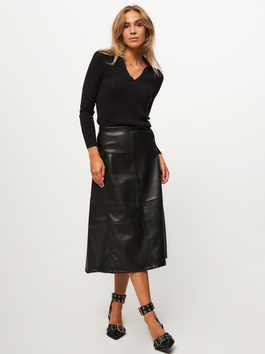 Women Knit-ted Skirts | Stanny, Leatherlook A-Line Skirt Black