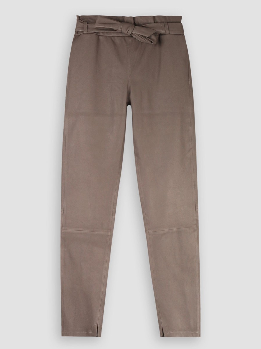 Women Studio AR Pants And Jumpsuits | Lotte, Leather Paperbag Trousers Taupe