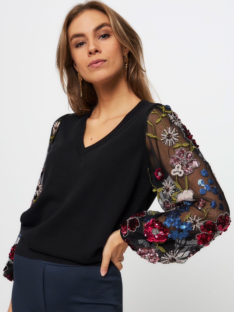 Women Studio Anneloes Sweaters And Cardigans | Wendy, Cotton Mix Jumper With Sequins Black