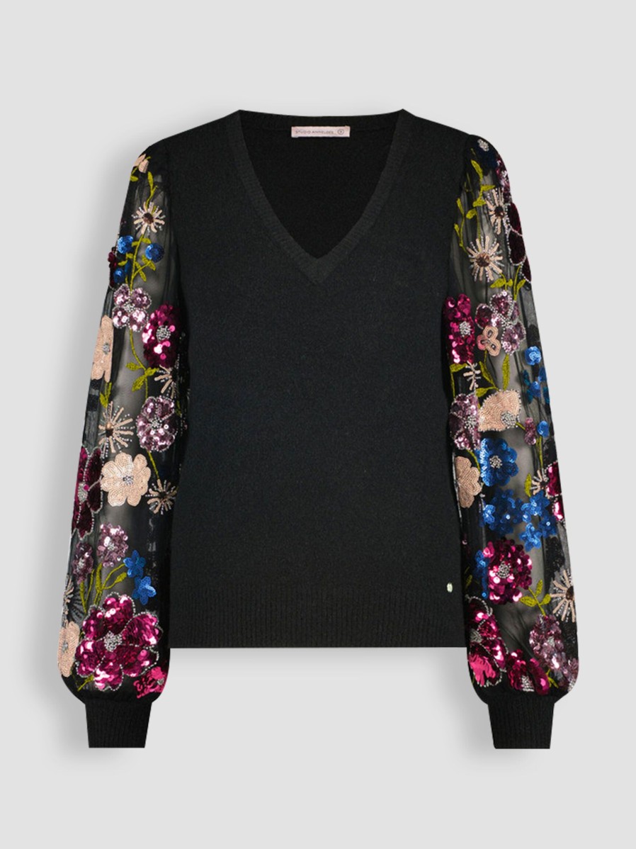 Women Studio Anneloes Sweaters And Cardigans | Wendy, Cotton Mix Jumper With Sequins Black