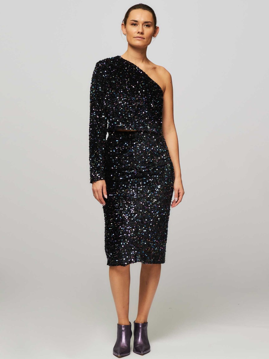 Women Second Female Skirts | Winternalia, Woven Velvet Skirt With Sequins Black