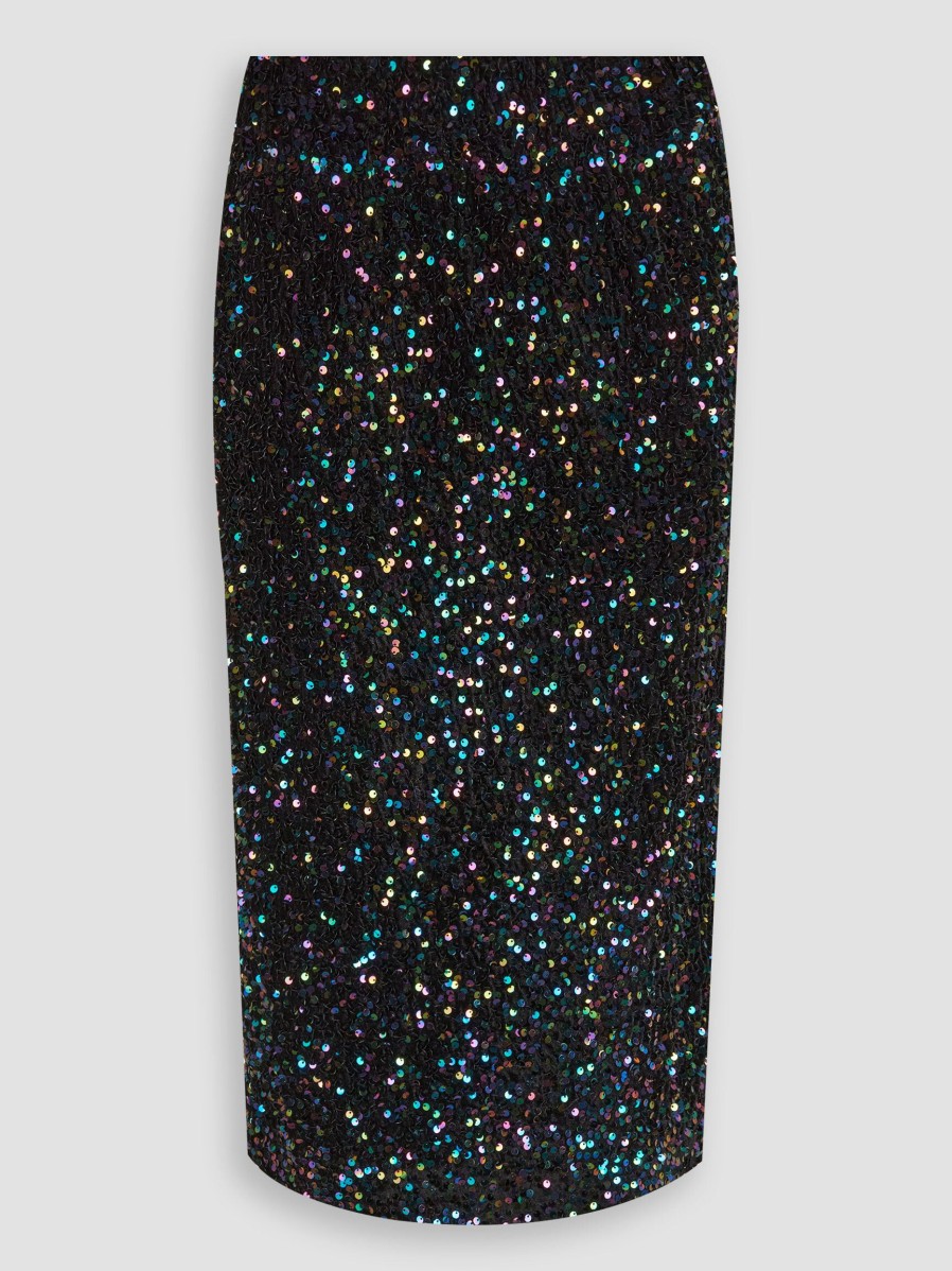 Women Second Female Skirts | Winternalia, Woven Velvet Skirt With Sequins Black