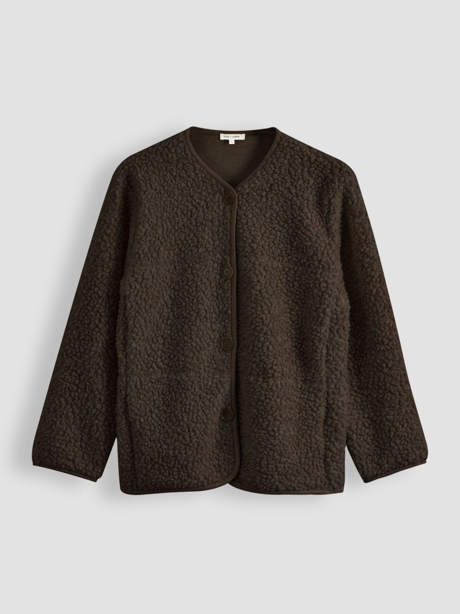 Women Club L’avenir Outerwear | Lano, Wool Mix Teddy Jacket Dark Brown