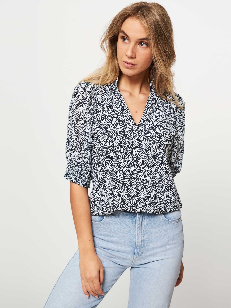 Women Studio Anneloes Tops And Blouses | Jacky Daisy, Heavy Travel Jersey Top With Print Dark Blue