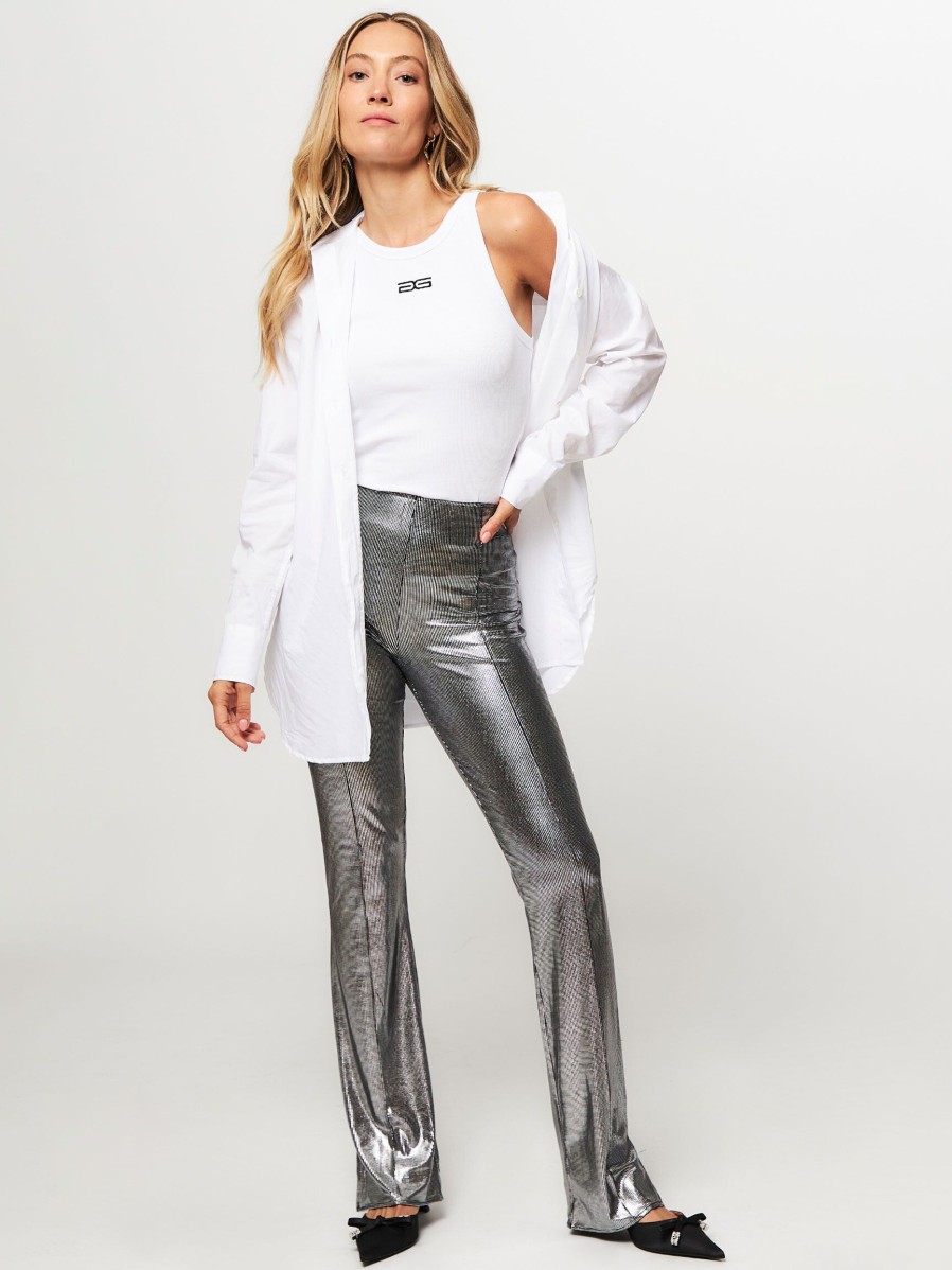 Women Notes du Nord Pants And Jumpsuits | Ivetta, Woven Flared Fit Metallic Trousers Silver Colour