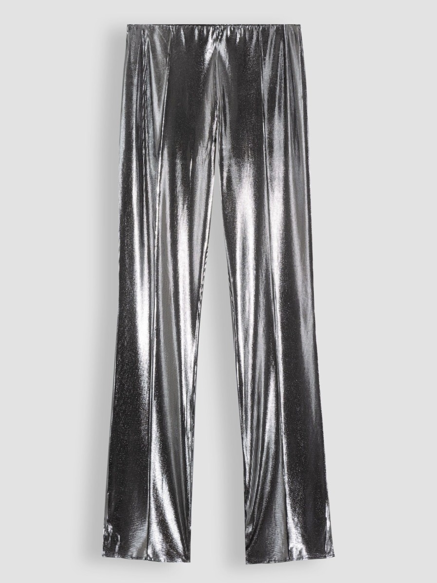 Women Notes du Nord Pants And Jumpsuits | Ivetta, Woven Flared Fit Metallic Trousers Silver Colour