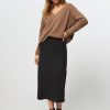 Women Modstrom Skirts | Grayson, Rayon Mix Pencil Skirt With Pinstripe Dark Brown