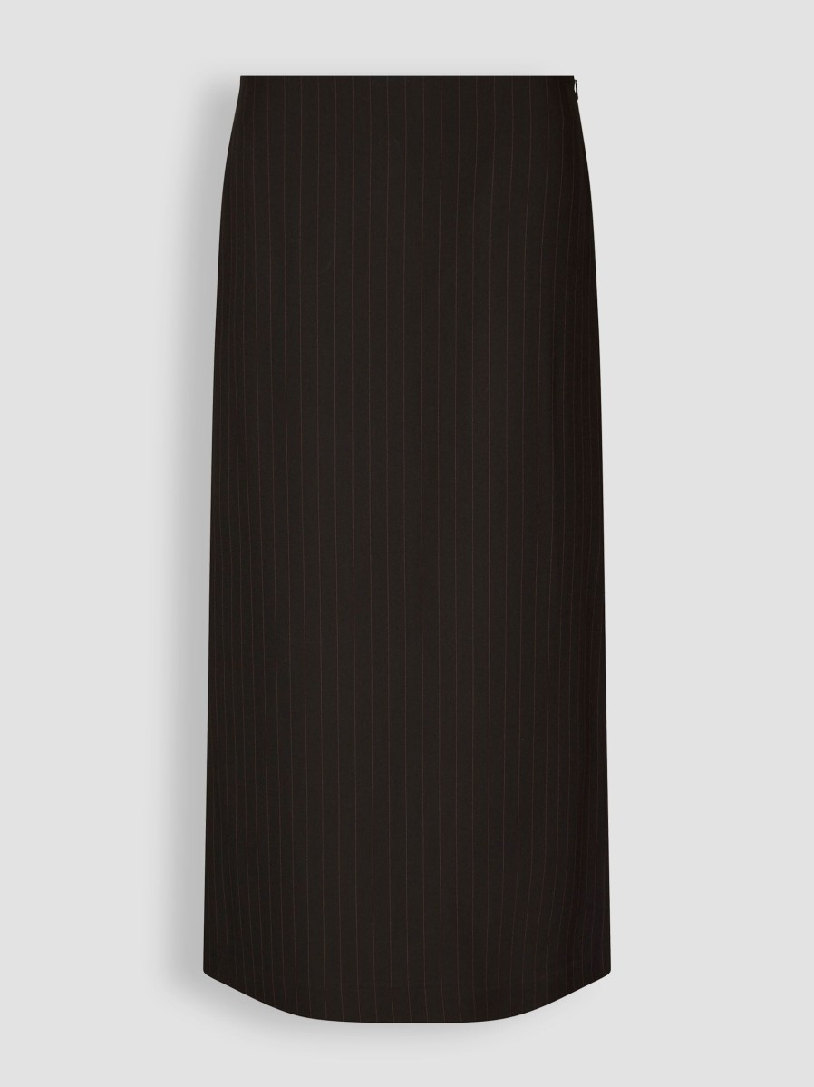 Women Modstrom Skirts | Grayson, Rayon Mix Pencil Skirt With Pinstripe Dark Brown