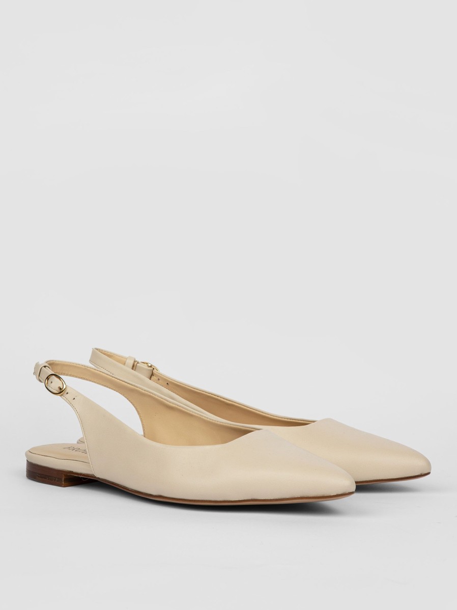 Women Brown Dot. Pumps And Slingbacks | Anne, Leather Slingbacks Cream