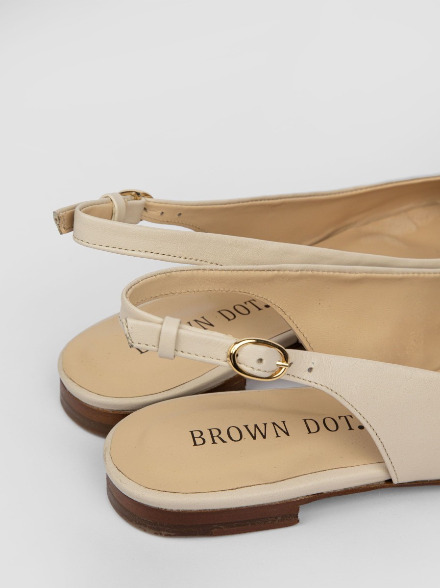 Women Brown Dot. Pumps And Slingbacks | Anne, Leather Slingbacks Cream