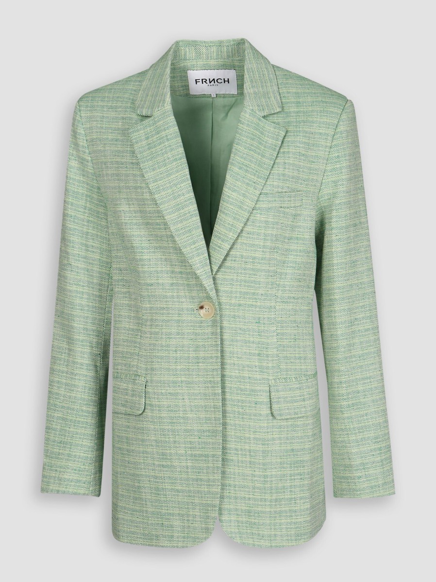 Women Frnch Blazers And Jackets | Luana, Cotton/Linen Mix Melange Blazer Green