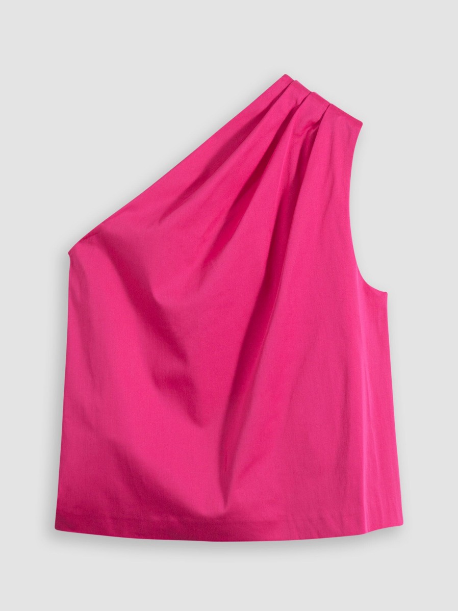 Women Sea Me Happy Tops And Blouses | Julie, Cotton/Viscose Mix One Shoulder Top Bright Pink