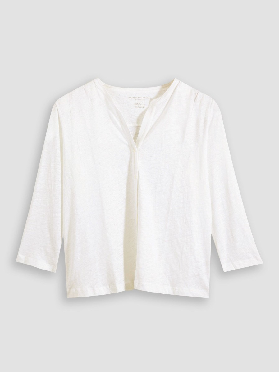 Women Majestic Filatures Sweaters And Cardigans | Linen Mix Slub Cardigan White