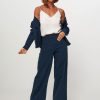 Women Lollys Laundry Pants And Jumpsuits | Florida, Cotton Mix Wide Leg Trousers Dark Blue