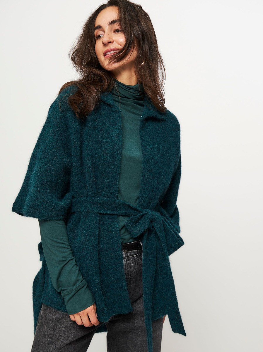 Women Sea Me Happy Outerwear | Bradley, Alpaca Mix Poncho Dark Green