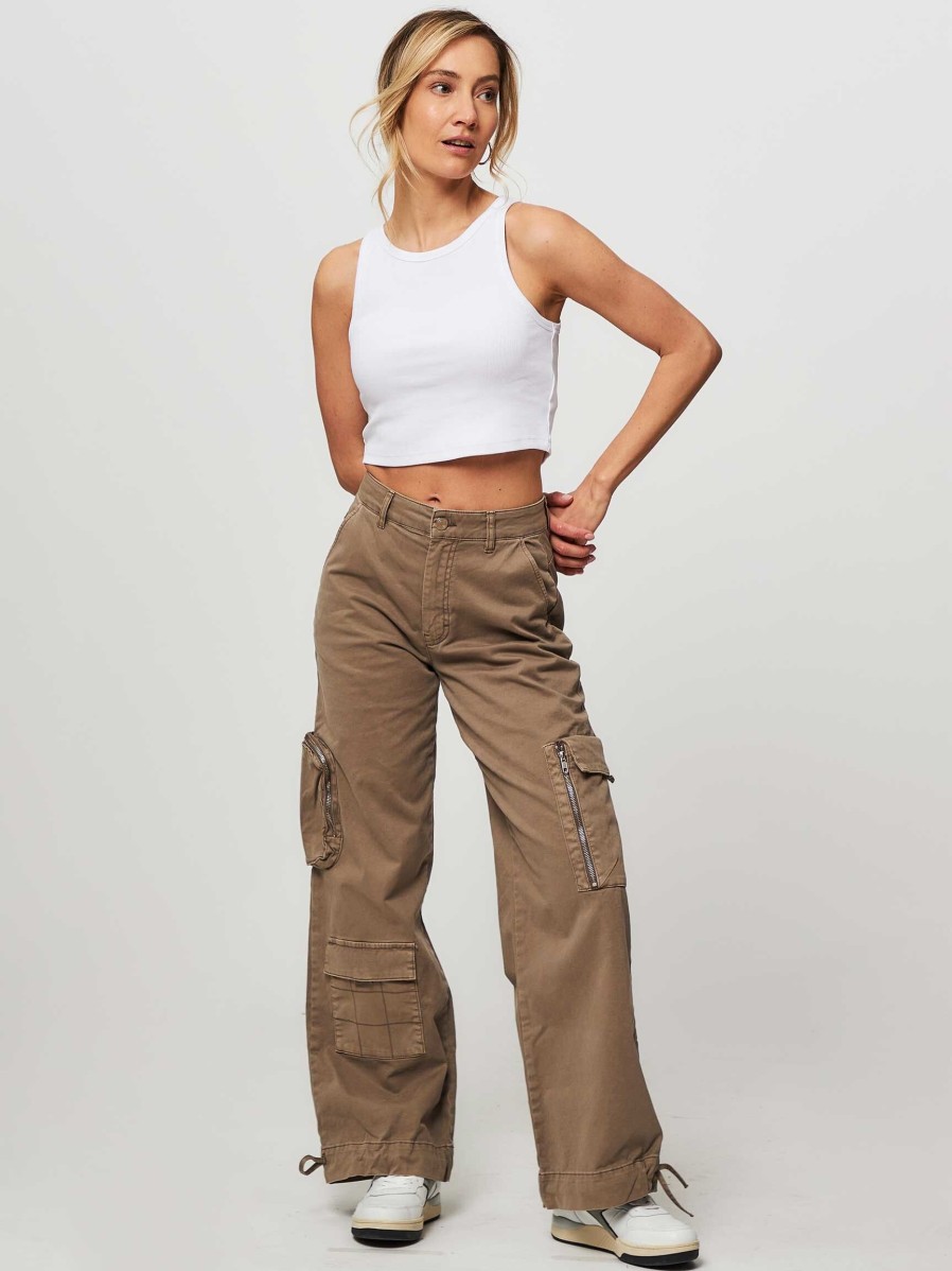 Women Gestuz Pants And Jumpsuits | Chinea, Cotton Mix Cargo Trousers Khaki