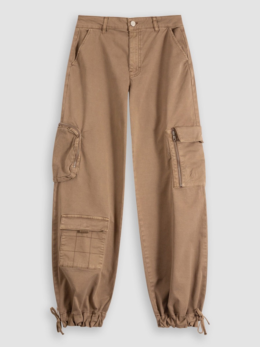 Women Gestuz Pants And Jumpsuits | Chinea, Cotton Mix Cargo Trousers Khaki