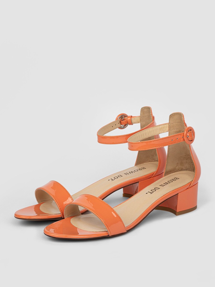 Women Brown Dot. Sandals | Sabrina, Patent Leather Sandals Coral