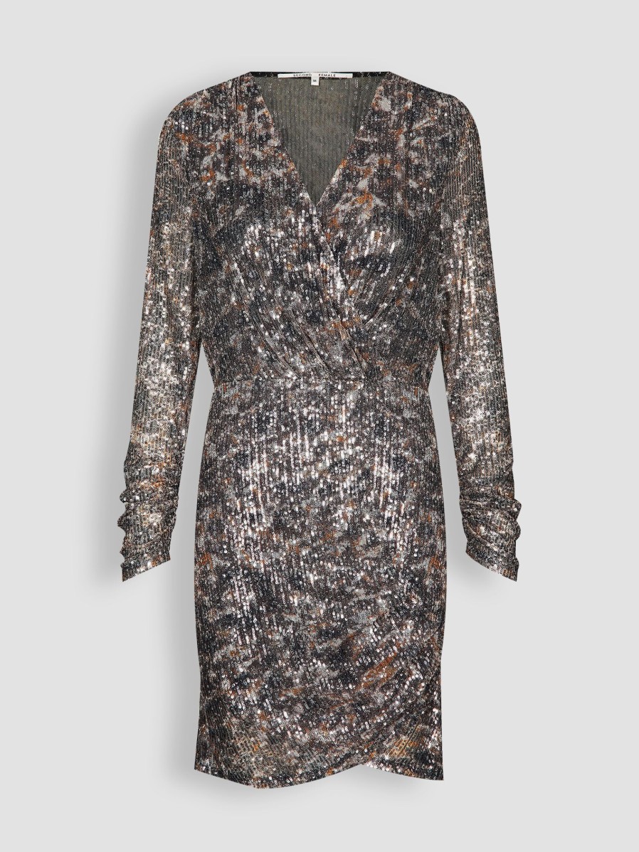 Women Second Female Dresses And Tunics | Gatsby, Woven Sequins Dress Anthracite