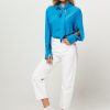 Women Semicouture Tops And Blouses | Silk Mix Blouse Blue