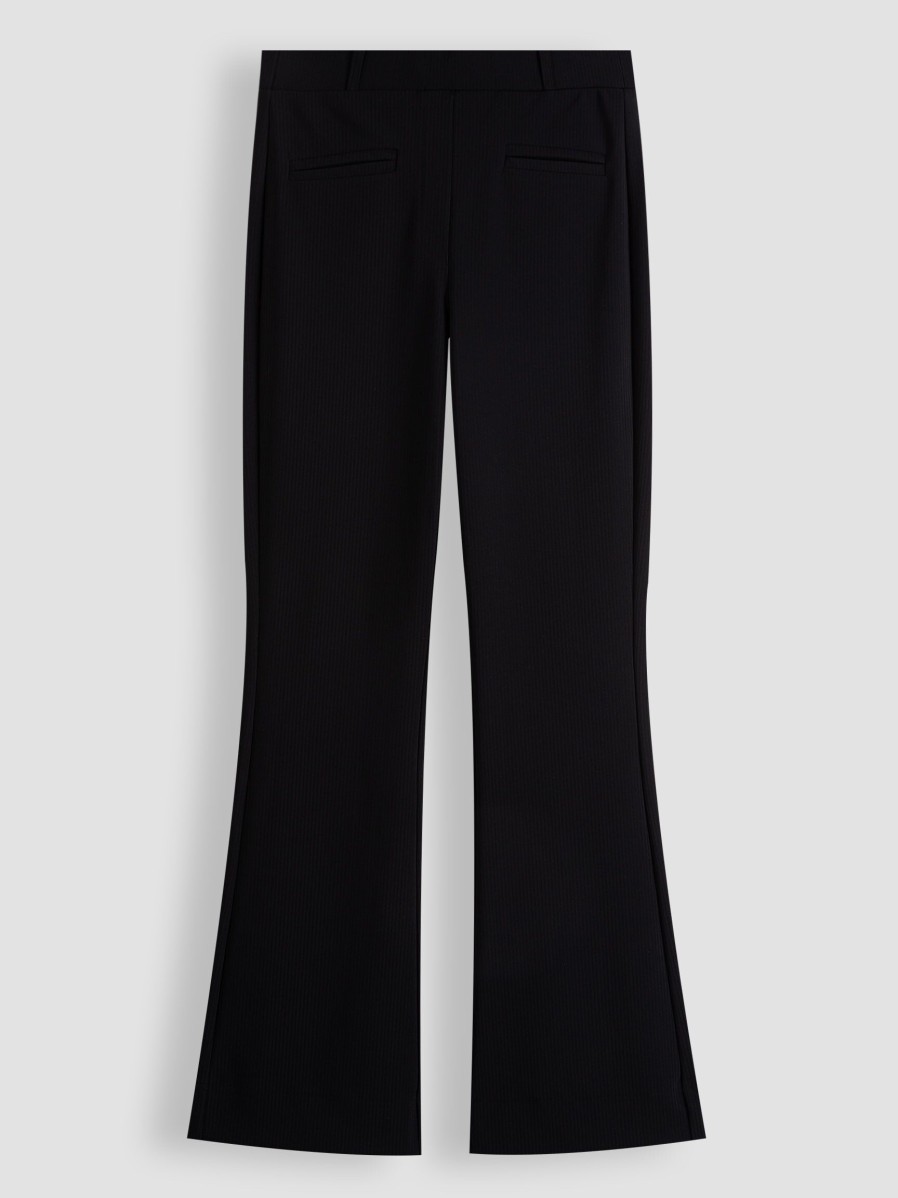 Women Studio Anneloes Pants And Jumpsuits | Saar, Bonded Travel Rib Jersey Flared Trousers Black