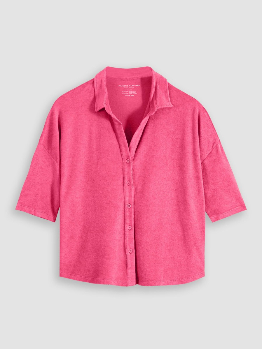 Women Majestic Filatures Tops And Blouses | Cotton/Modal Mix Terry Blouse Pink