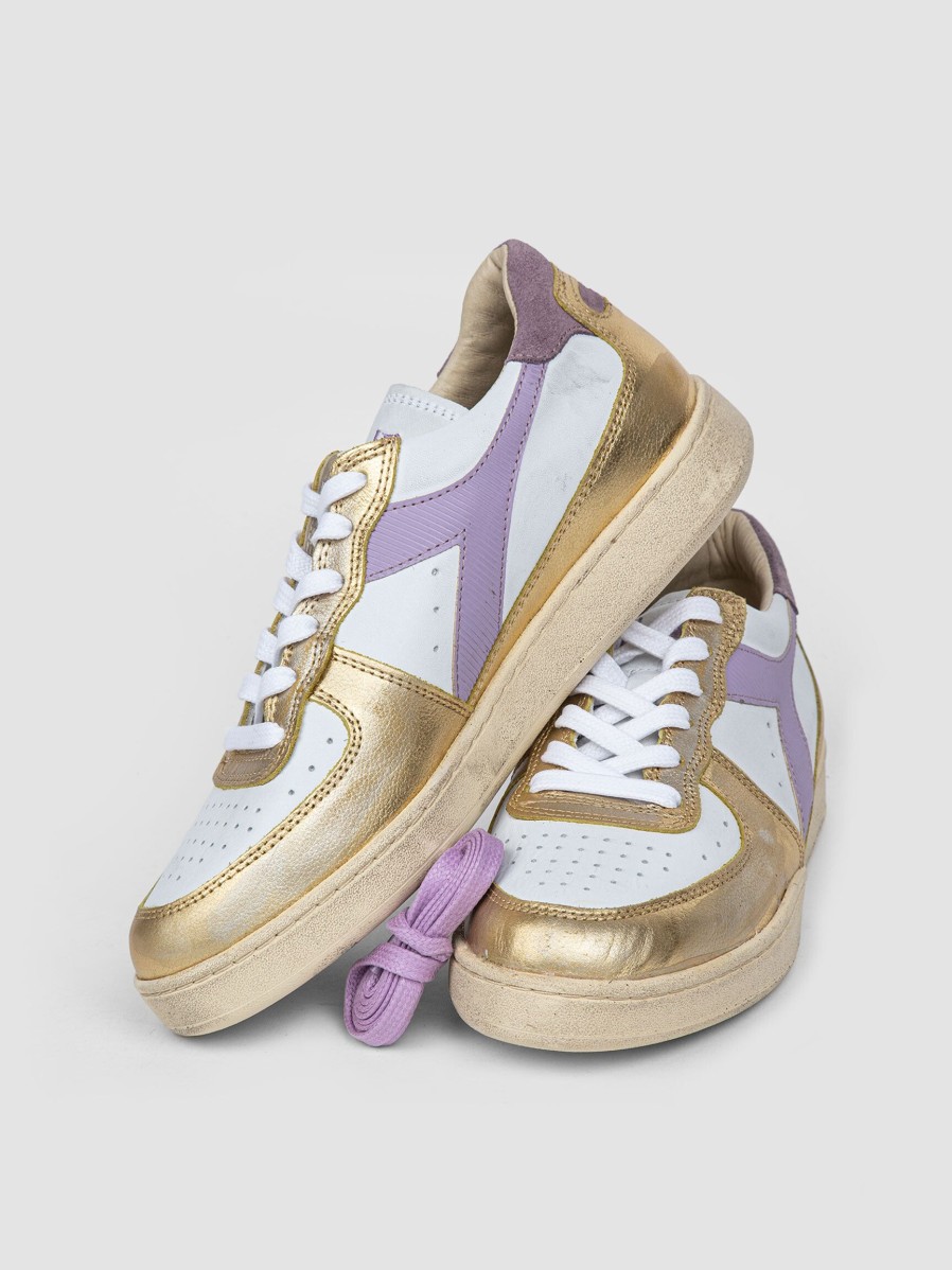 Women Diadora Sneakers | Mi Basket, Leather Metallic Sneakers Gold Colour