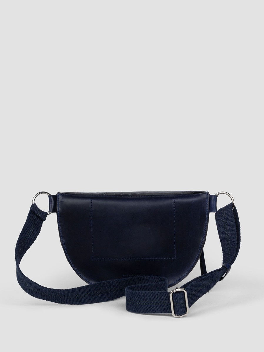 Women Bellerose Bags | Rosie, Leather Crossbody Bag With Croco Relief Dark Blue