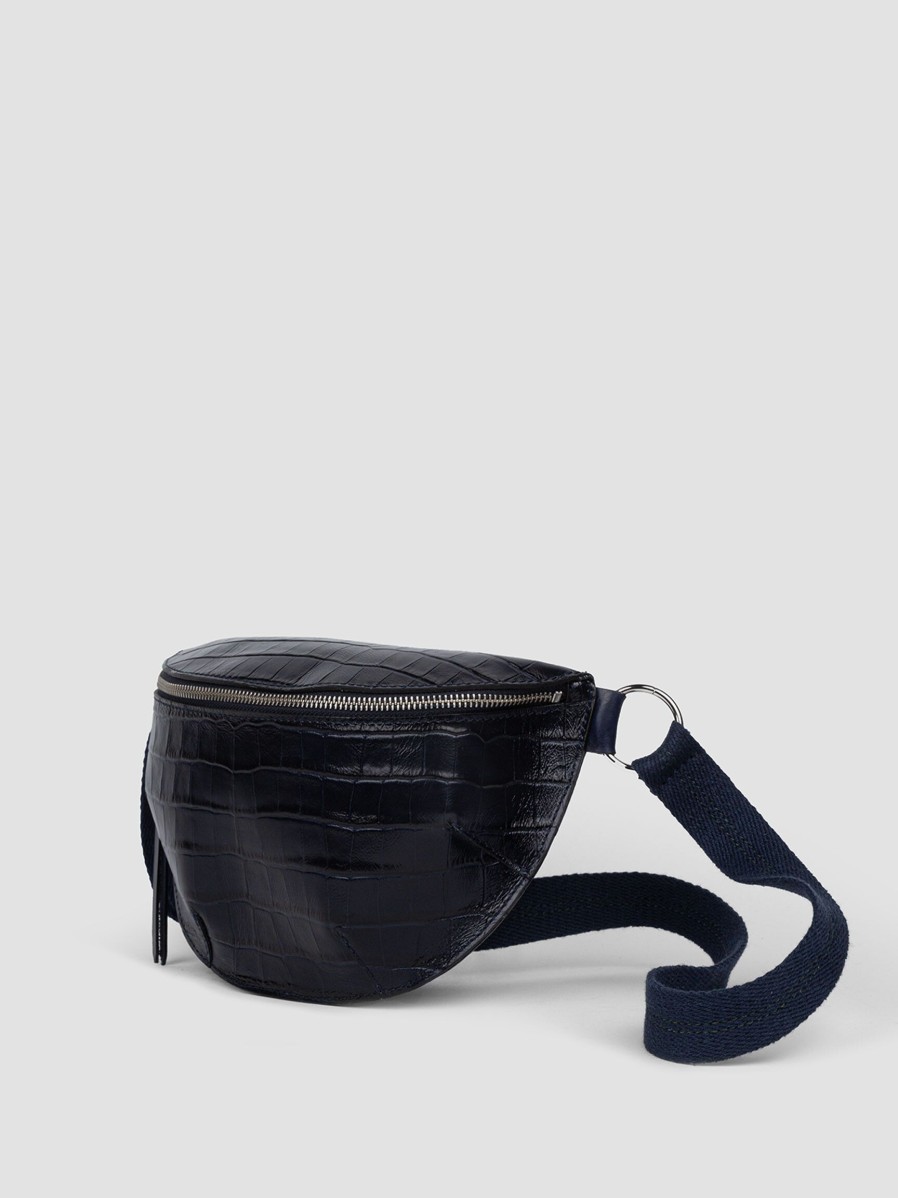 Women Bellerose Bags | Rosie, Leather Crossbody Bag With Croco Relief Dark Blue