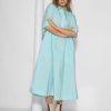 Women Ganni Dresses And Tunics | Organic Cotton Poplin Dress With Print Light Blue