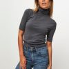 Women Majestic Filatures Sweaters And Cardigans | Cotton Mix Turtleneck Dark Grey