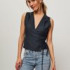 Women Graumann Tops And Blouses | Maja, Linen/Viscose Mix Wrap Over Top Dark Blue