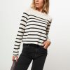 Women Drykorn Sweaters And Cardigans | Nella, Wool Jumper With Striped Pattern Off White