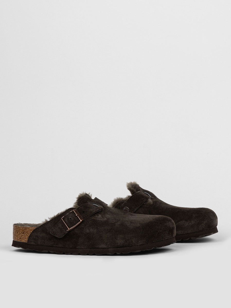 Women Birkenstock Ballet Flats And Loafers | Boston Shearling, Suede Loafers Dark Brown