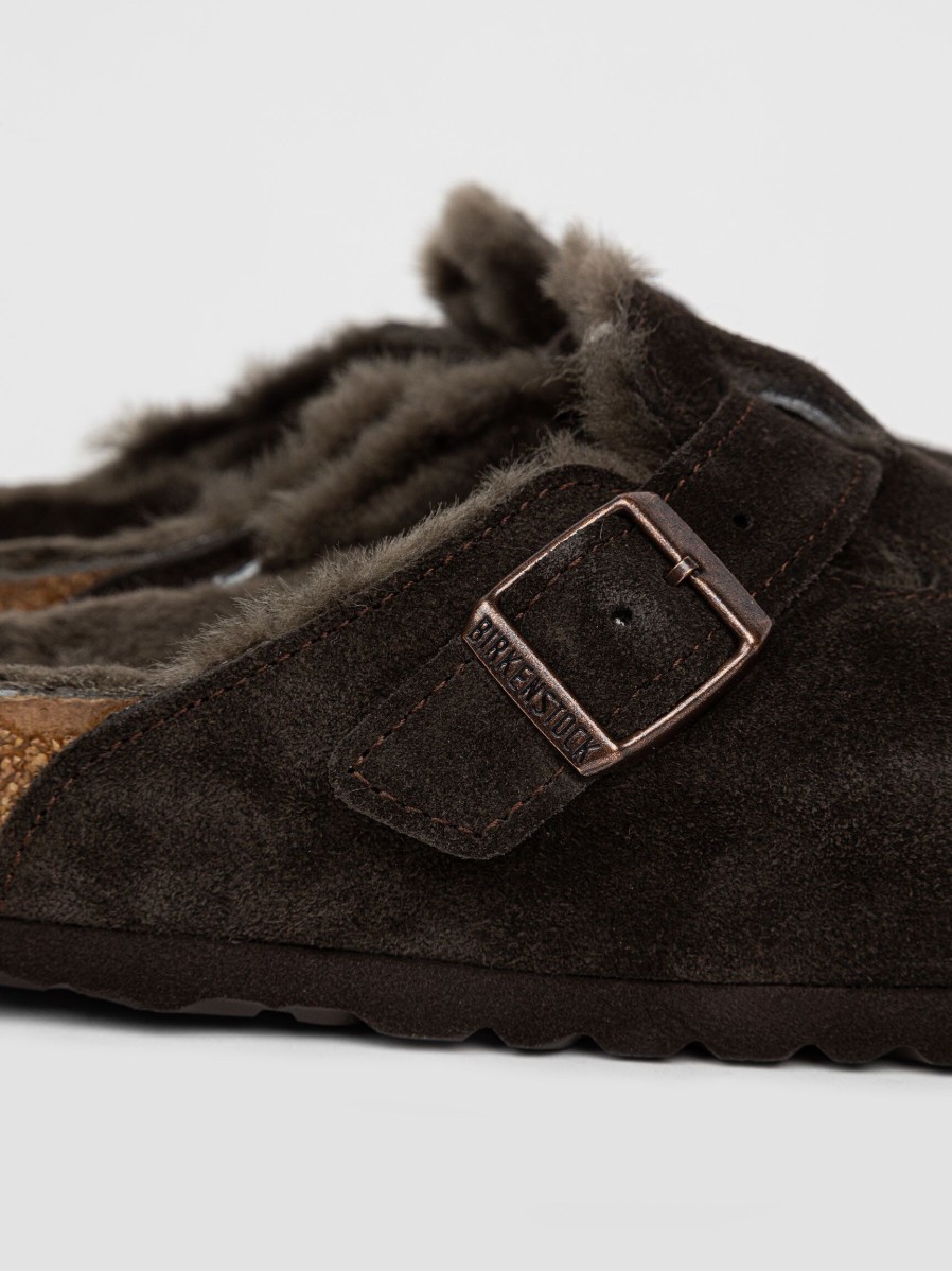 Women Birkenstock Ballet Flats And Loafers | Boston Shearling, Suede Loafers Dark Brown