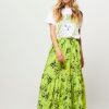 Women Ganni Skirts | Organic Cotton A-Line Skirt With Print Lime Green