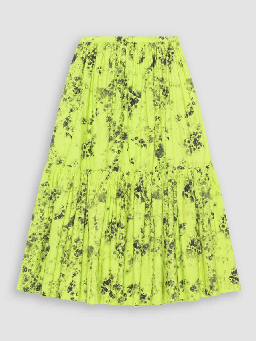 Women Ganni Skirts | Organic Cotton A-Line Skirt With Print Lime Green