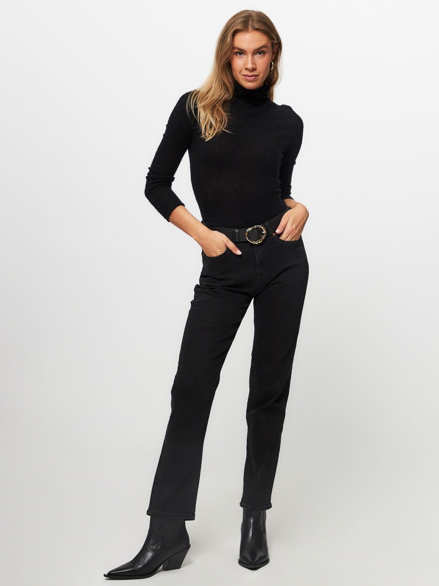 Women Denham Jeans | Bardot, High Waist Straight Fit Jeans Black