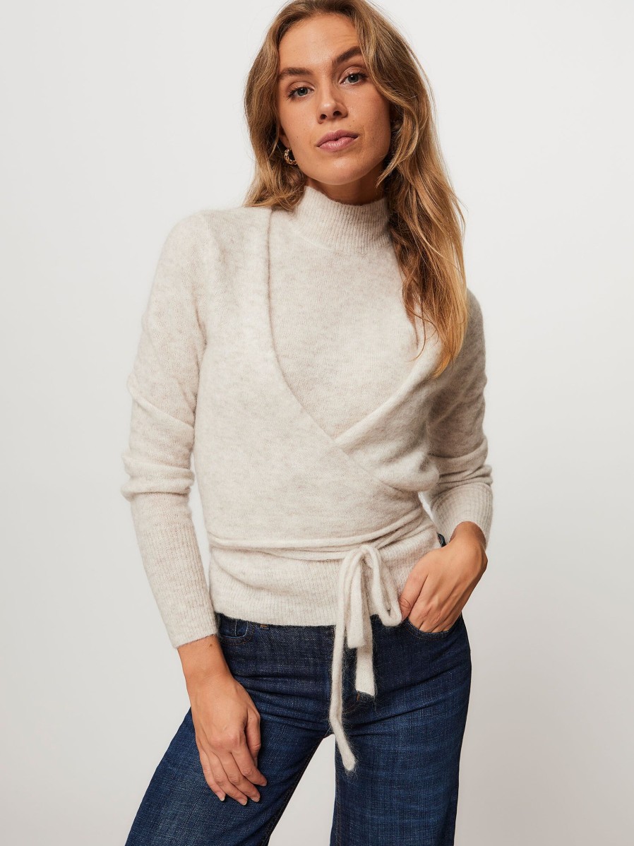 Women Second Female Sweaters And Cardigans | Brookline, Mohair Mix Melange Wrap Over Jumper Ecru