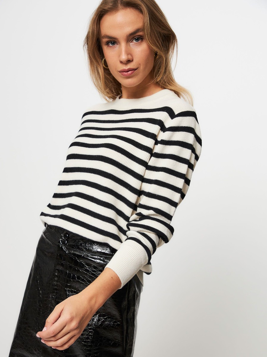 Women Lollys Laundry Sweaters And Cardigans | Swan, Cotton Mix Jumper With Striped Pattern Ecru