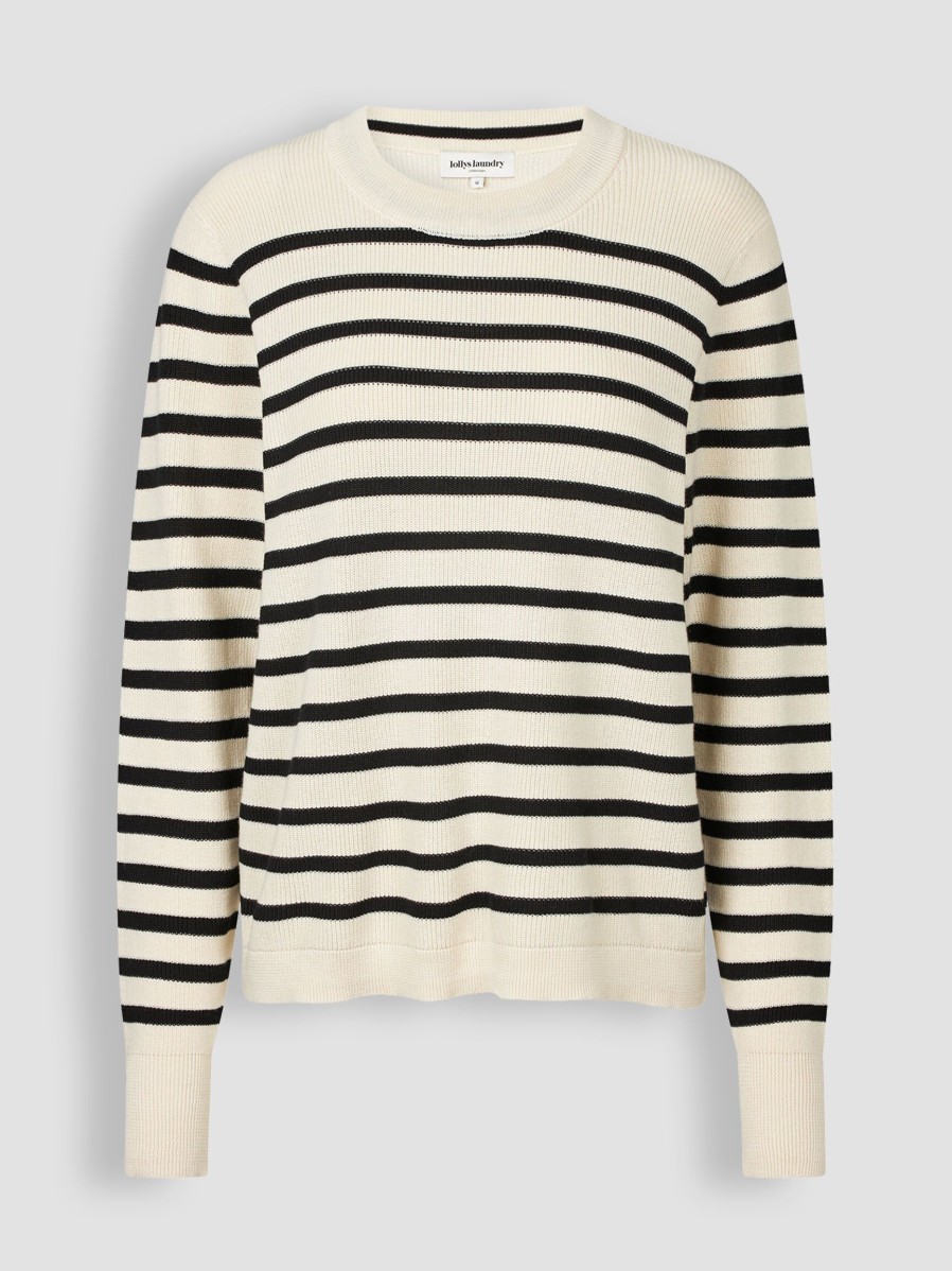 Women Lollys Laundry Sweaters And Cardigans | Swan, Cotton Mix Jumper With Striped Pattern Ecru