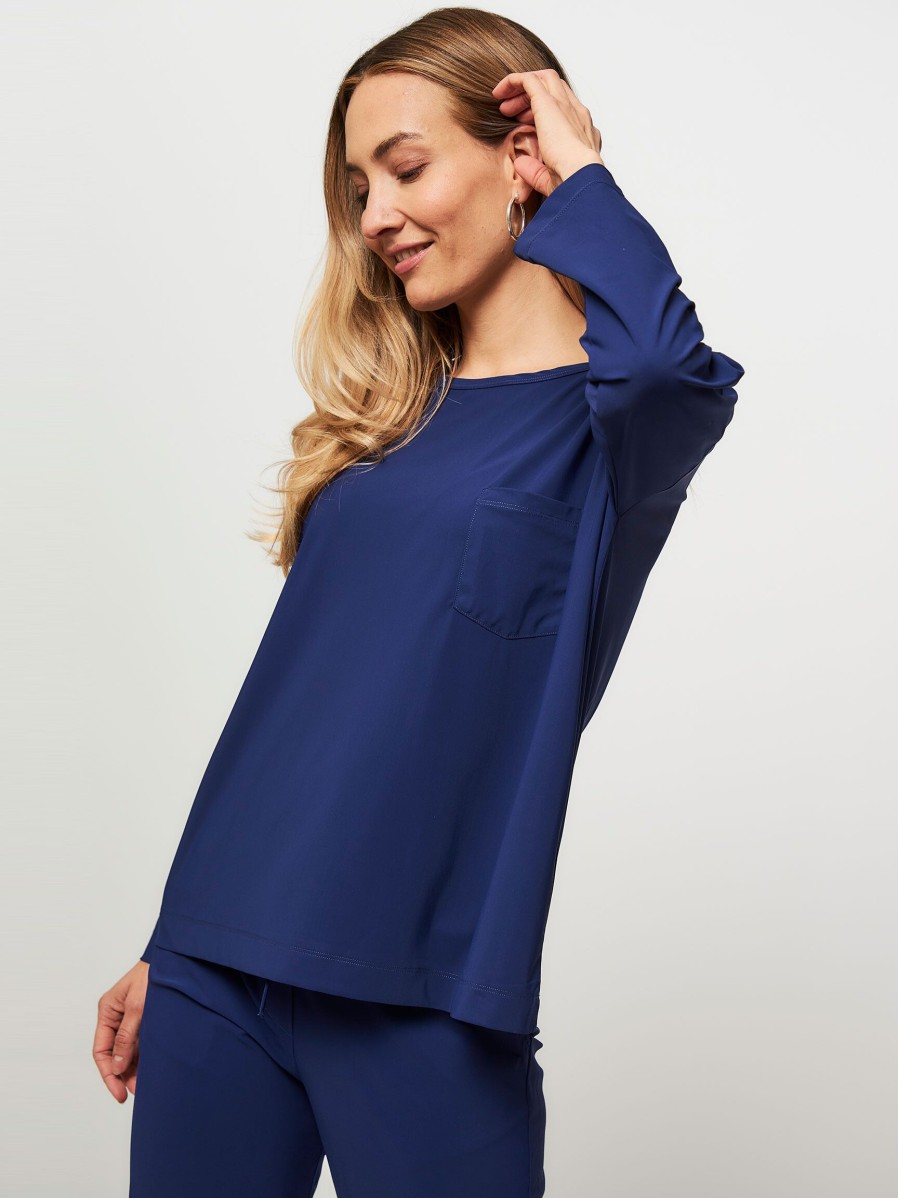 Women Trvl Drss Tops And Blouses | Travel Jersey Top Blue