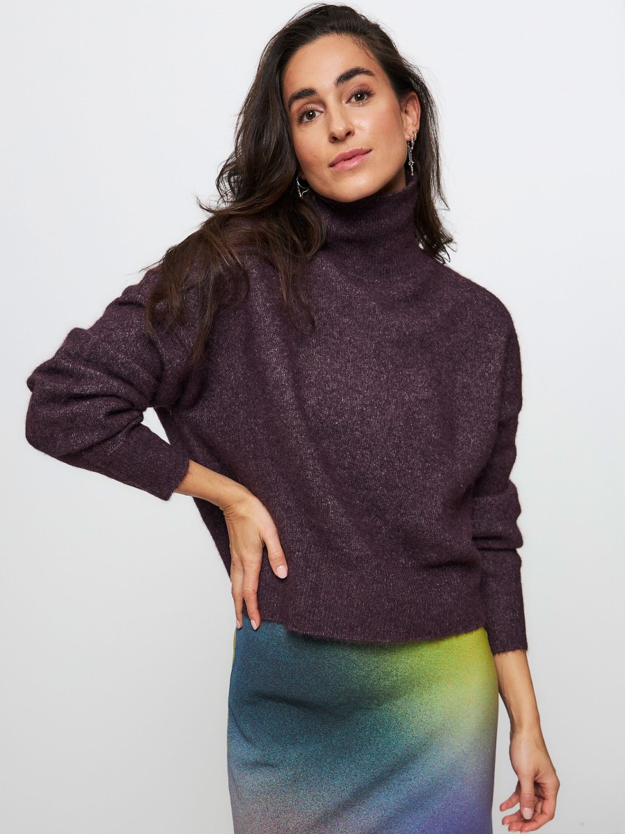 Women Samsoe Samsoe Sweaters And Cardigans | Nola, Alpaca Mix Melange Jumper Dark Purple