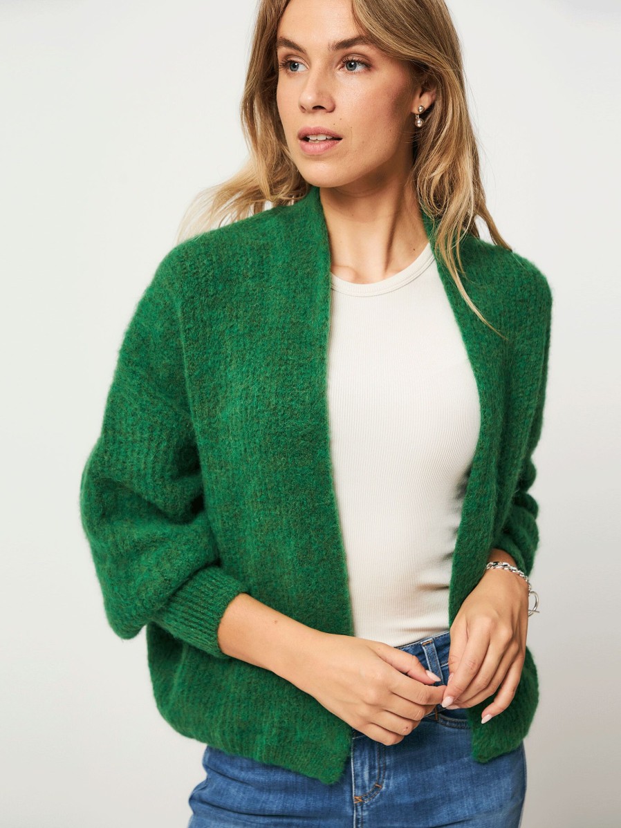 Women American Vintage Sweaters And Cardigans | East, Alpaca Mix Melange Cardigan Green