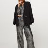 Women Studio Anneloes Pants And Jumpsuits | Frankie, Woven Metallic Plisse Trousers Silver Colour