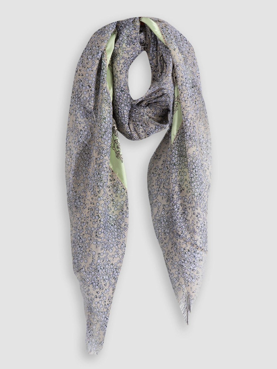 Women Summum Scarves | Cotton Scarf With Pattern Light Green