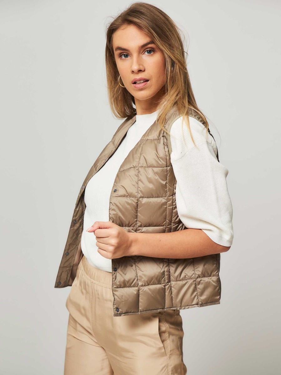 Women Taion Outerwear | Woven Padded Bodywarmer Khaki