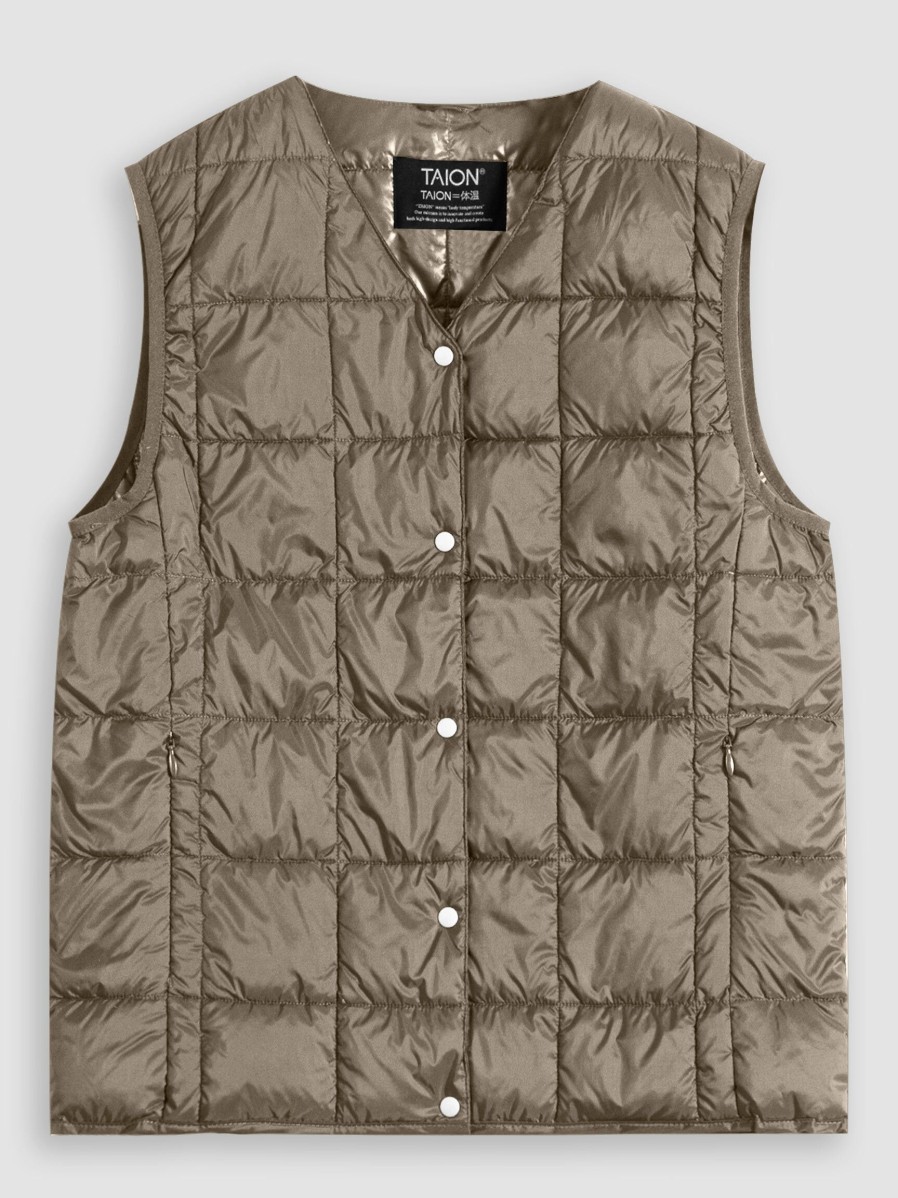 Women Taion Outerwear | Woven Padded Bodywarmer Khaki